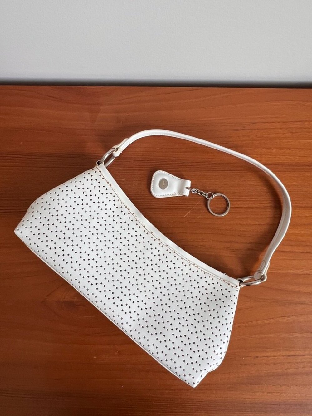 Nine West White Perforated Baguette Shoulder Bag | Y2K Minimalist Purse